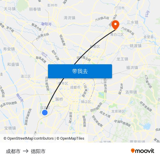 成都市 to 德阳市 map