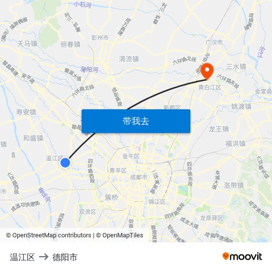 温江区 to 德阳市 map