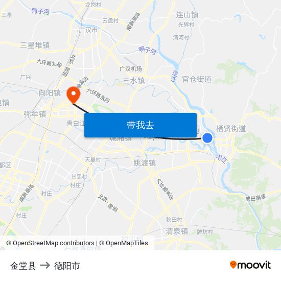 金堂县 to 德阳市 map