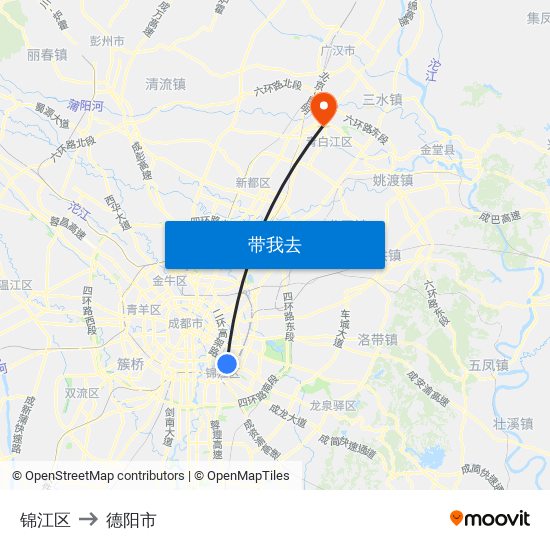 锦江区 to 德阳市 map