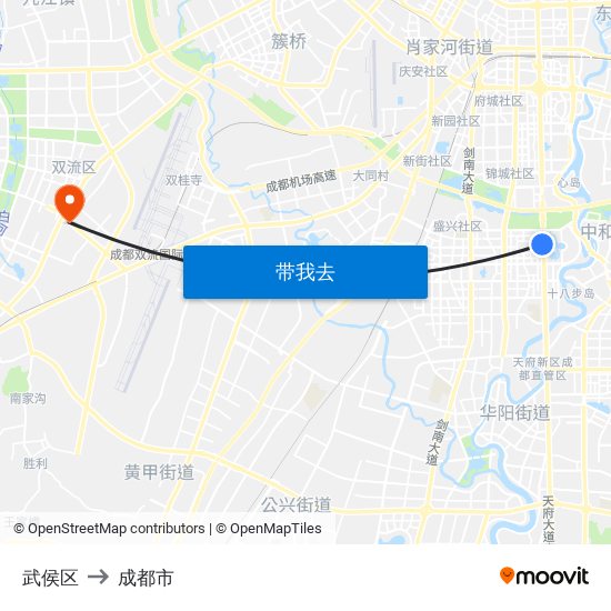 武侯区 to 成都市 map