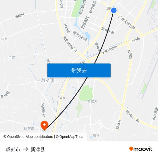 成都市 to 新津县 map