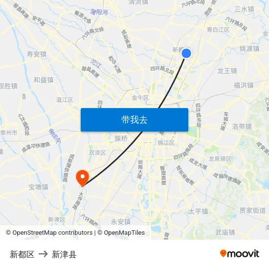 新都区 to 新津县 map