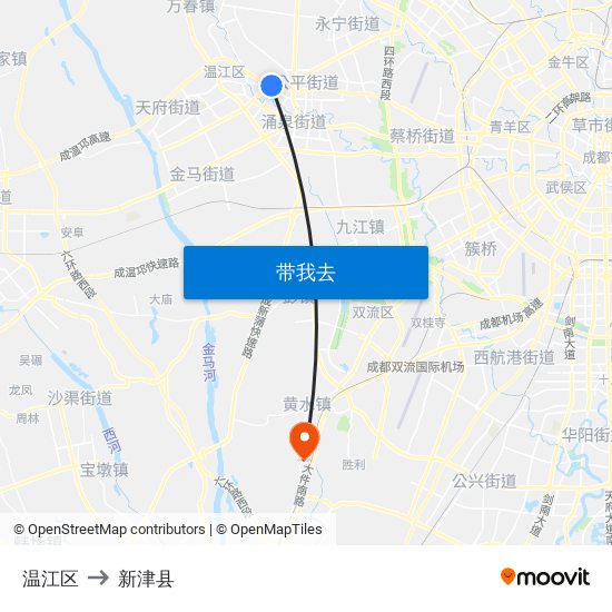 温江区 to 新津县 map