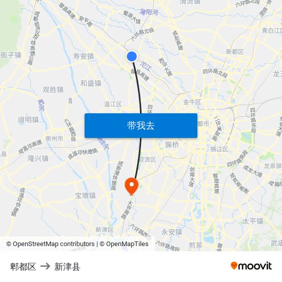 郫都区 to 新津县 map