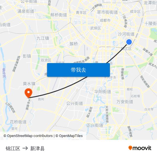 锦江区 to 新津县 map