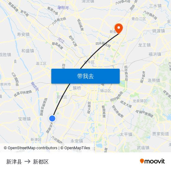 新津县 to 新都区 map
