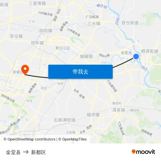 金堂县 to 新都区 map