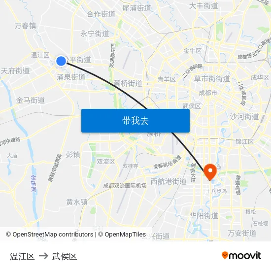 温江区 to 武侯区 map