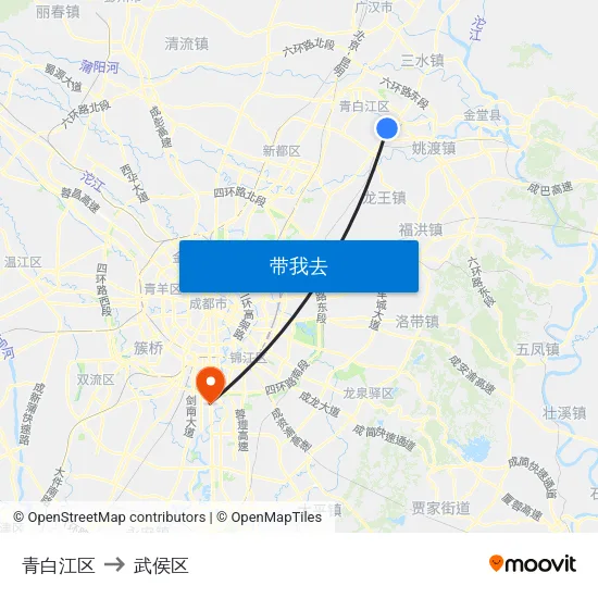 青白江区 to 武侯区 map