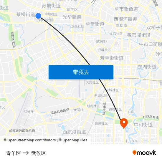 青羊区 to 武侯区 map