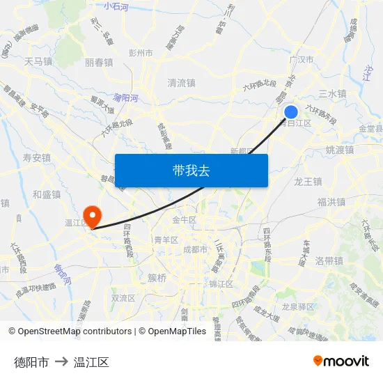 德阳市 to 温江区 map
