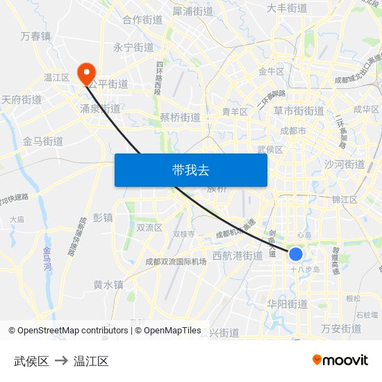 武侯区 to 温江区 map