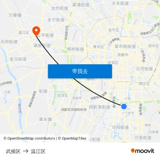 武侯区 to 温江区 map