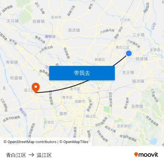 青白江区 to 温江区 map