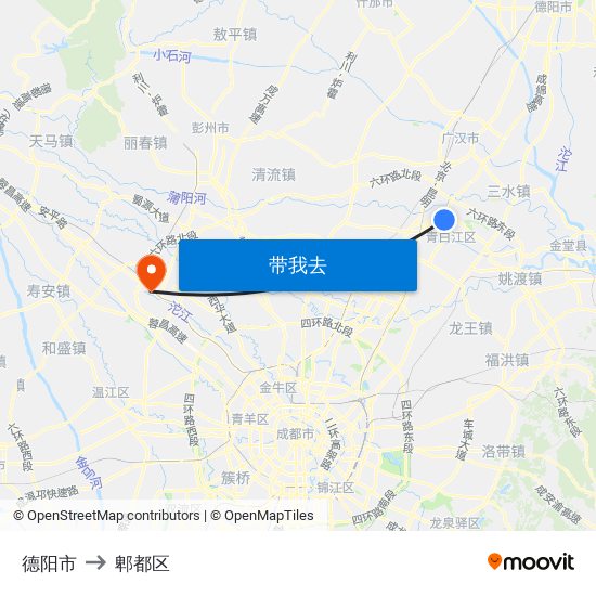 德阳市 to 郫都区 map