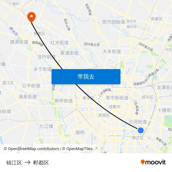锦江区 to 郫都区 map