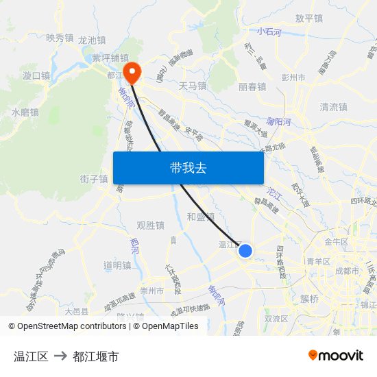 温江区 to 都江堰市 map