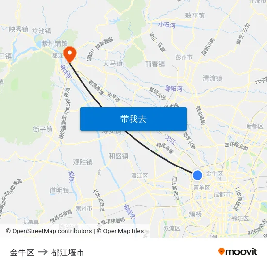 金牛区 to 都江堰市 map