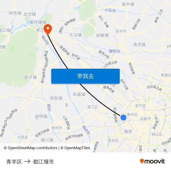 青羊区 to 都江堰市 map