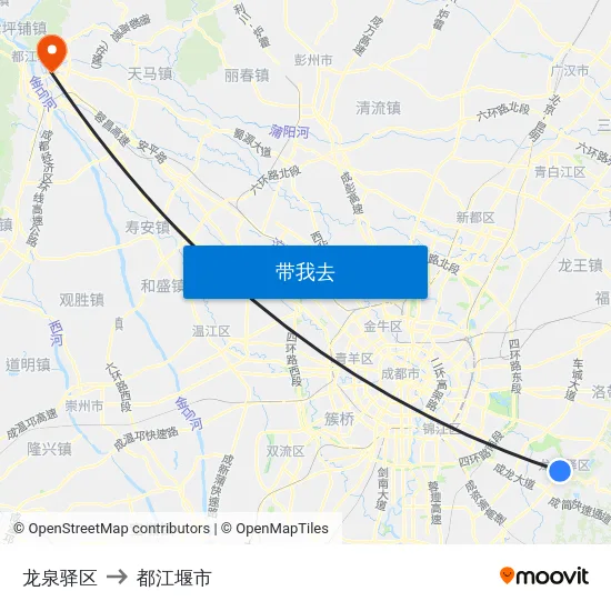 龙泉驿区 to 都江堰市 map