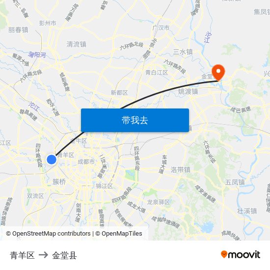 青羊区 to 金堂县 map