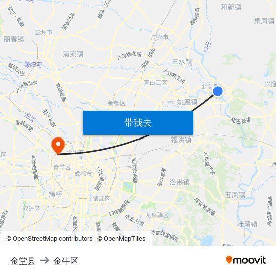 金堂县 to 金牛区 map