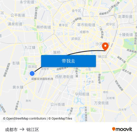 成都市 to 锦江区 map