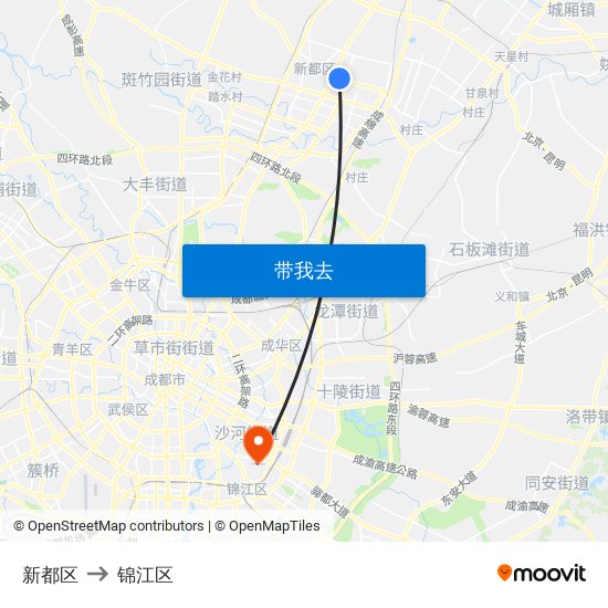 新都区 to 锦江区 map