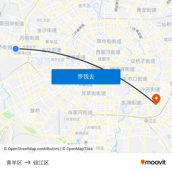 青羊区 to 锦江区 map