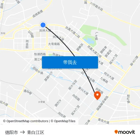 德阳市 to 青白江区 map