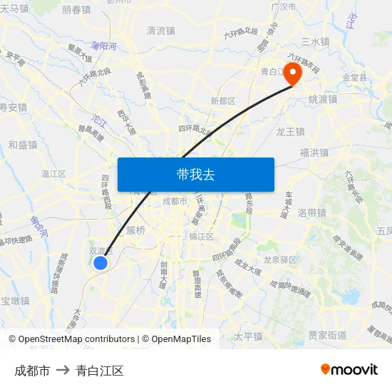 成都市 to 青白江区 map