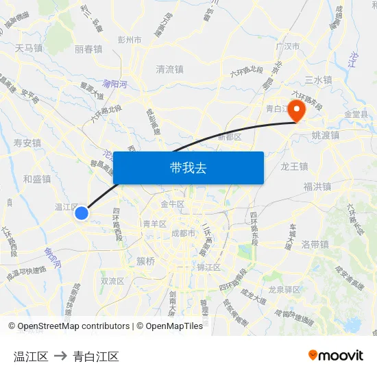 温江区 to 青白江区 map