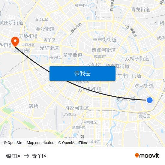 锦江区 to 青羊区 map