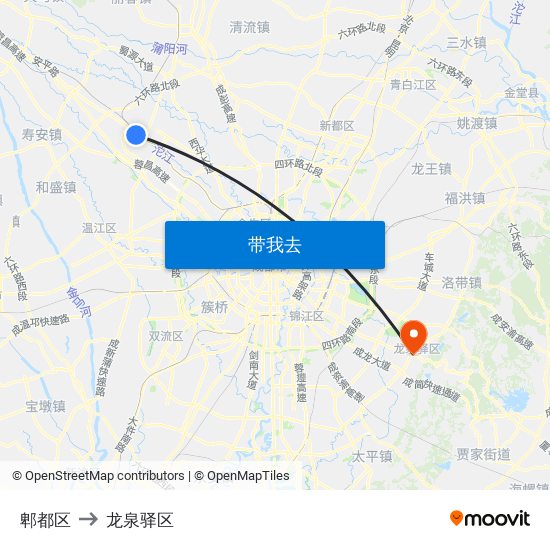 郫都区 to 龙泉驿区 map