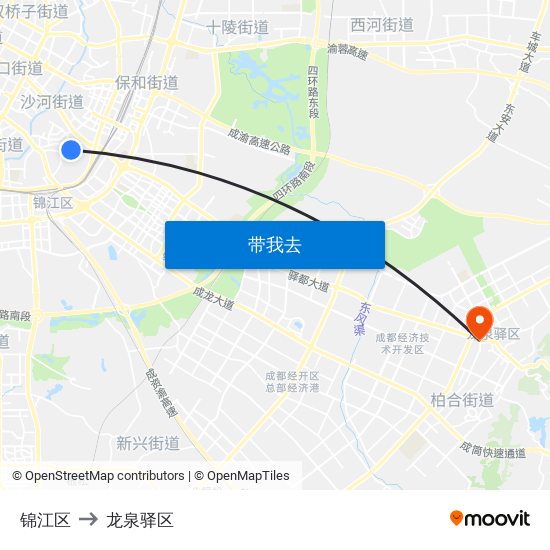 锦江区 to 龙泉驿区 map