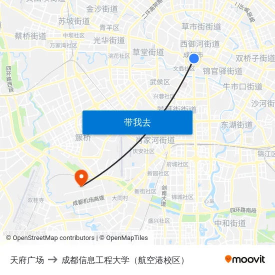 天府广场 to 成都信息工程大学（航空港校区） map