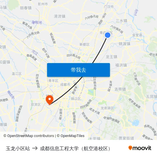 玉龙小区站 to 成都信息工程大学（航空港校区） map