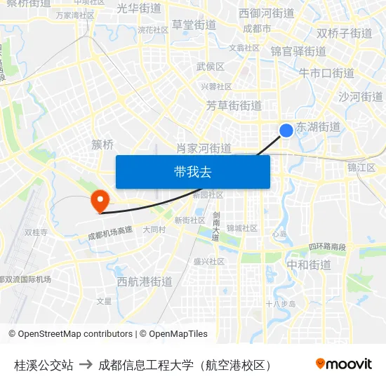 桂溪公交站 to 成都信息工程大学（航空港校区） map