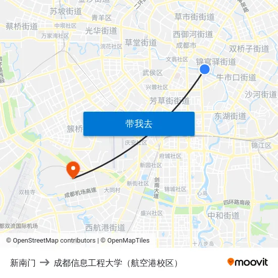 新南门 to 成都信息工程大学（航空港校区） map