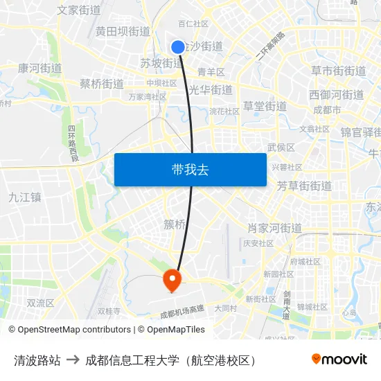 清波路站 to 成都信息工程大学（航空港校区） map