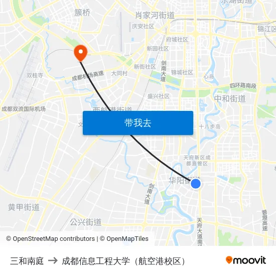 三和南庭 to 成都信息工程大学（航空港校区） map