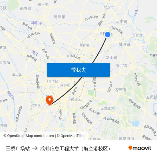 三桥广场站 to 成都信息工程大学（航空港校区） map