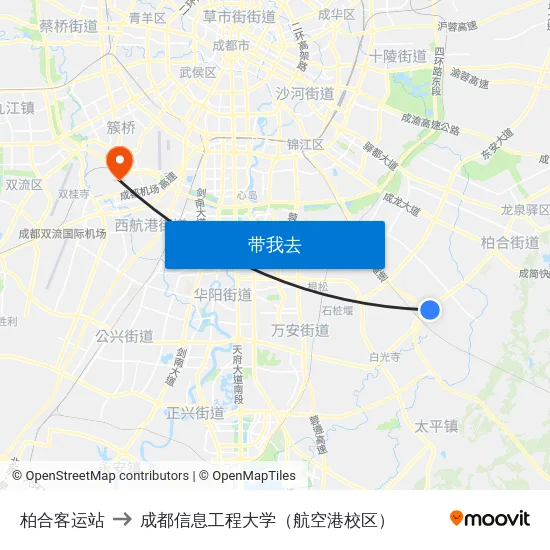 柏合客运站 to 成都信息工程大学（航空港校区） map
