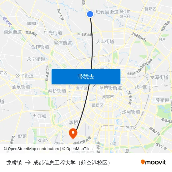 龙桥镇 to 成都信息工程大学（航空港校区） map