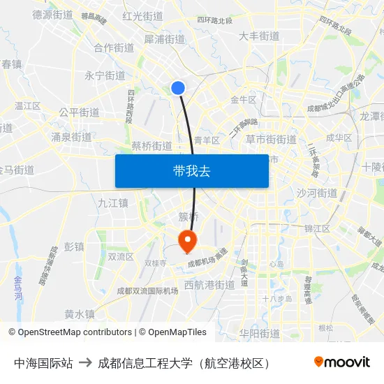 中海国际站 to 成都信息工程大学（航空港校区） map