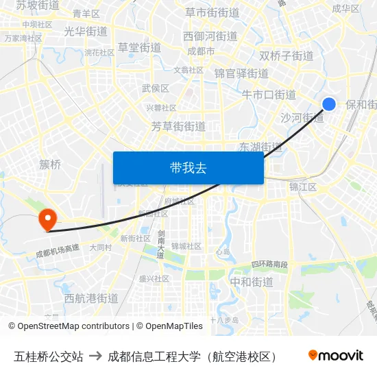 五桂桥公交站 to 成都信息工程大学（航空港校区） map