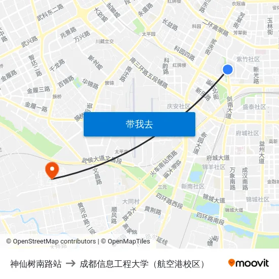 神仙树南路站 to 成都信息工程大学（航空港校区） map