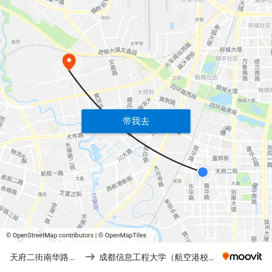 天府二街南华路口站 to 成都信息工程大学（航空港校区） map