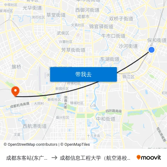 成都东客站(东广场) to 成都信息工程大学（航空港校区） map